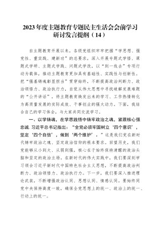2023年度主题教育专题民主生活会会前学习研讨发言提纲（14）