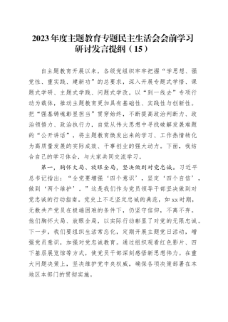 2023年度主题教育专题民主生活会会前学习研讨发言提纲（15）