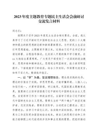 2023年度主题教育专题民主生活会会前研讨交流发言材料