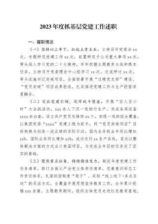 2023年度抓基层党建工作述职