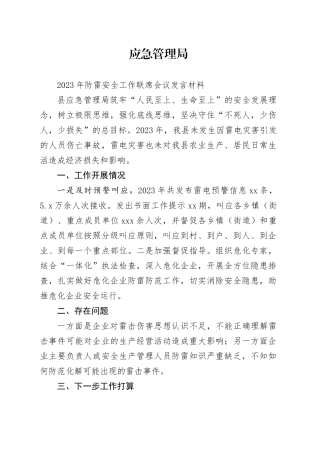 2023年防雷安全工作联席会议发言材料