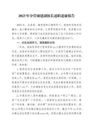 2023年分管城建副镇长述职述廉报告