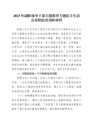 2023年副职领导干部主题教育专题民主生活会对照检查剖析材料六个方面20231227