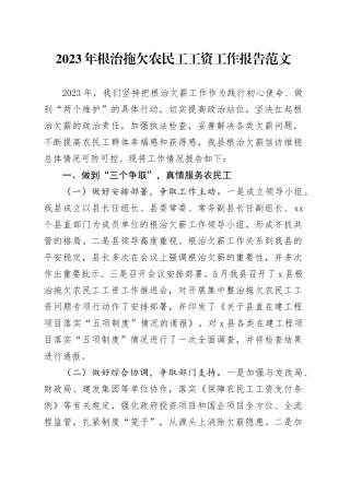 2023年根治拖欠农民工工资工作报告总结汇报231201