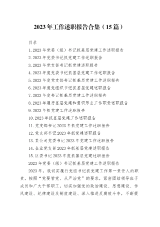 2023年工作述职报告合集（15篇）20240108