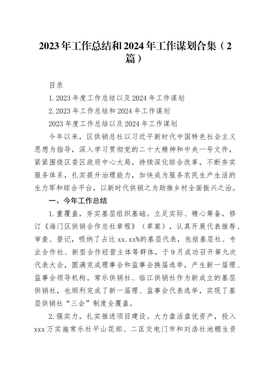 2023年工作总结和2024年工作谋划合集（2篇）_第1页