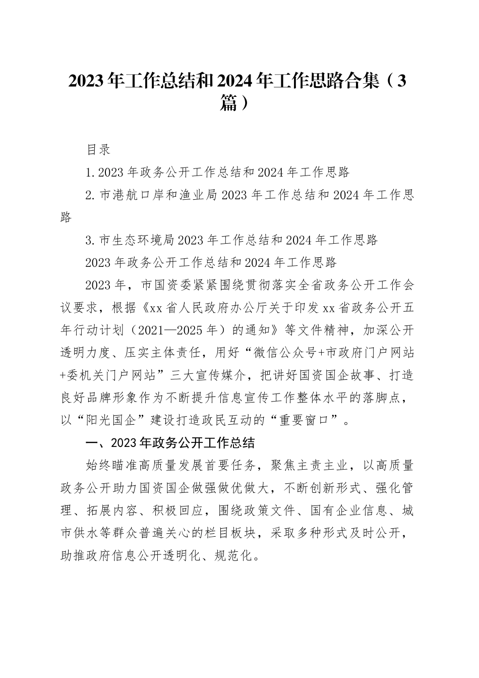 2023年工作总结和2024年工作思路合集（3篇）_第1页