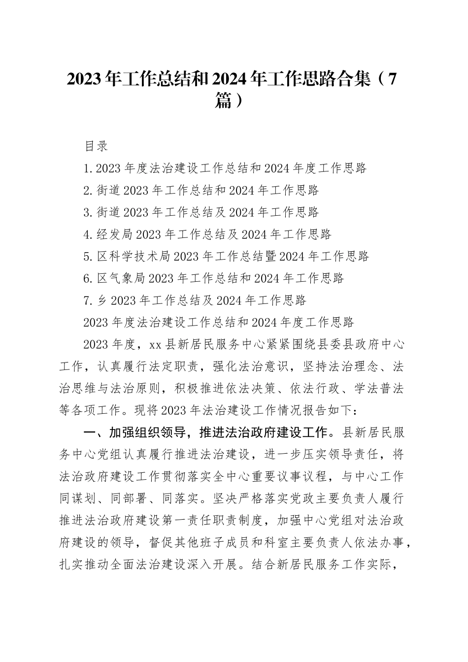 2023年工作总结和2024年工作思路合集（7篇）_第1页
