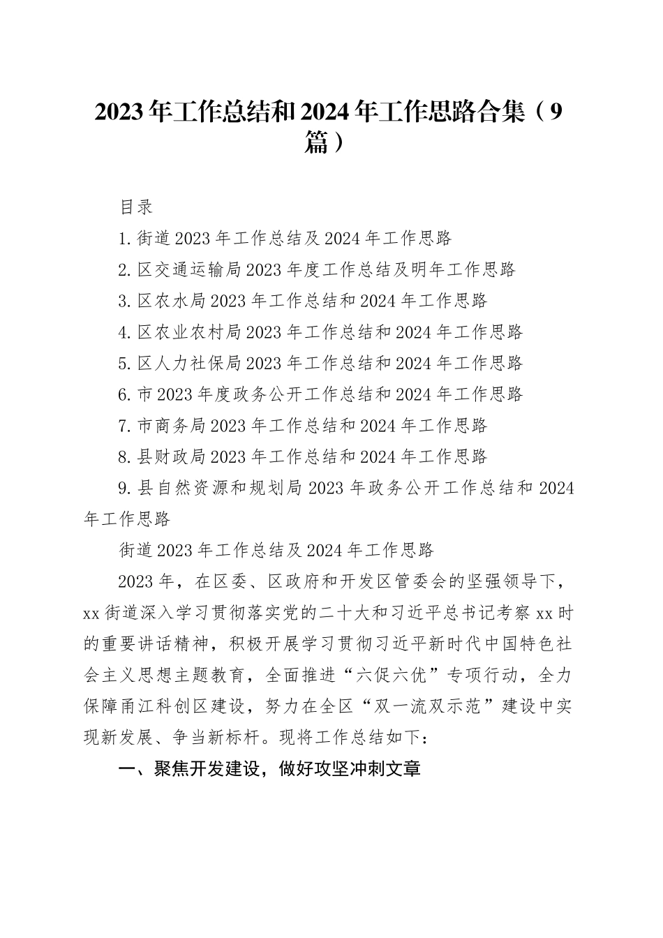 2023年工作总结和2024年工作思路合集（9篇）_第1页