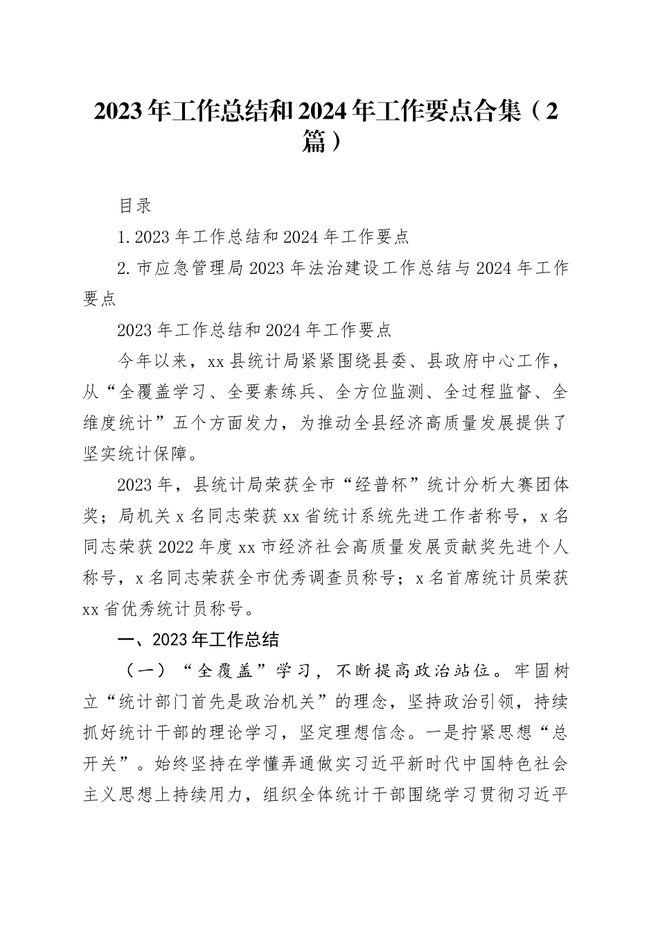 2023年工作总结和2024年工作要点合集（2篇）_第1页