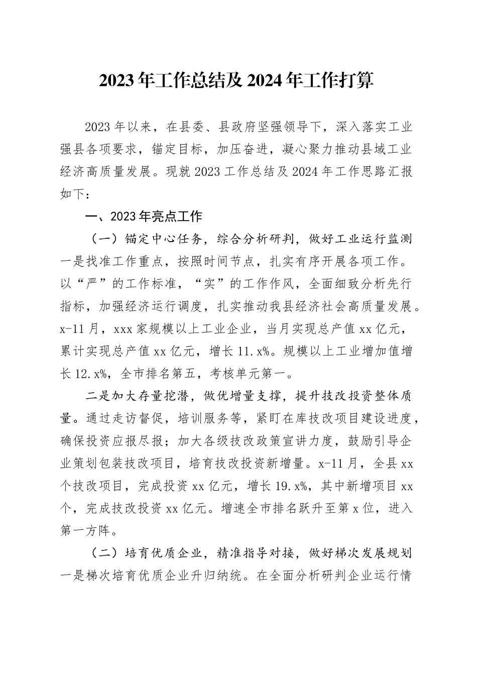 2023年工作总结及2024年工作打算（20240105）_第1页