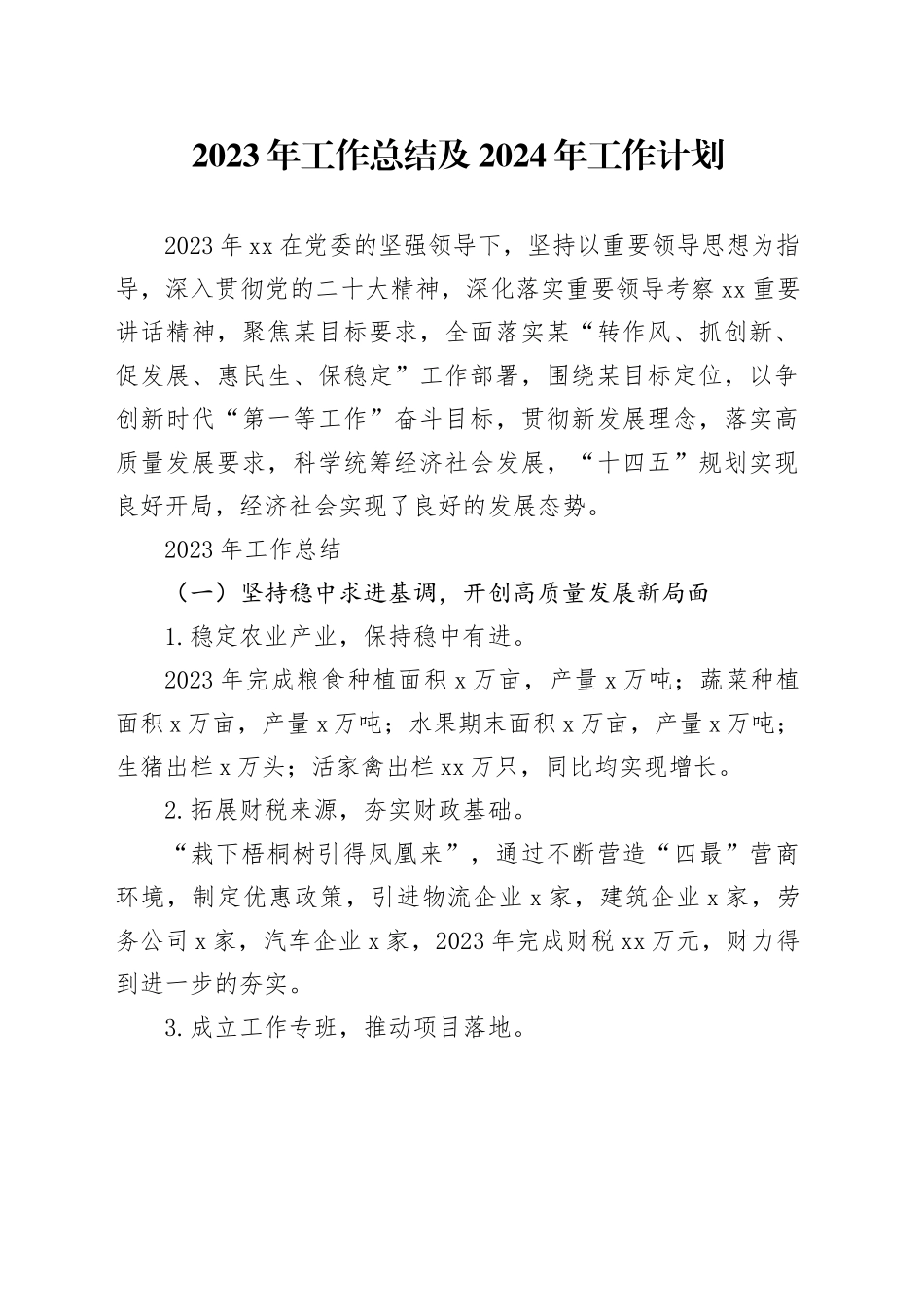 2023年工作总结及2024年工作计划_第1页