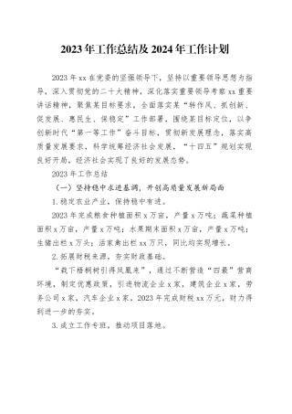 2023年工作总结及2024年工作计划