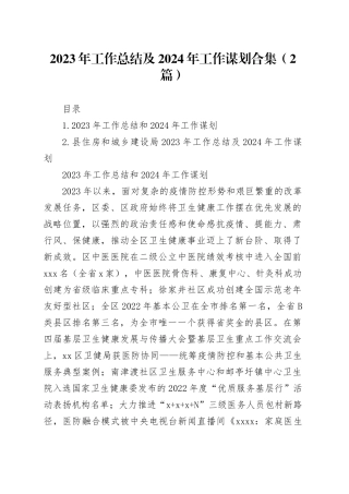 2023年工作总结及2024年工作谋划合集（2篇）