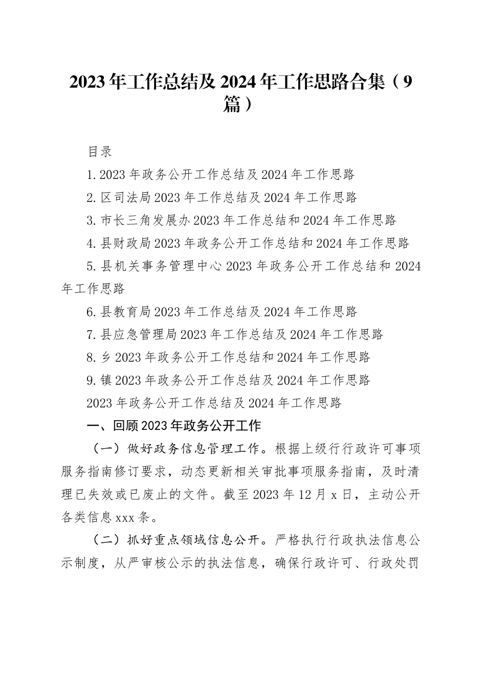 2023年工作总结及2024年工作思路合集（9篇）_第1页