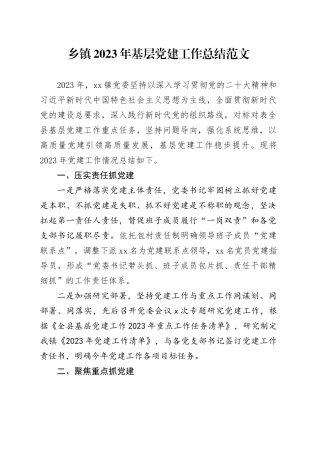 2023年基层党建工作总结汇报报告20231120