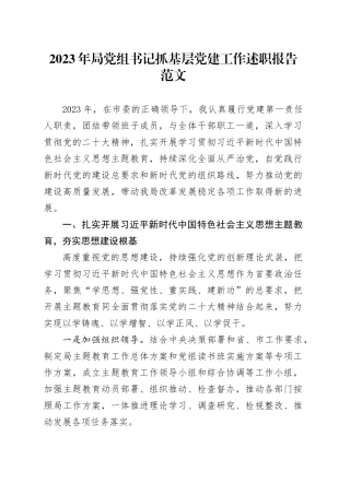 2023年局党组书记抓基层党建工作述职报告工作汇报总结（20231222）