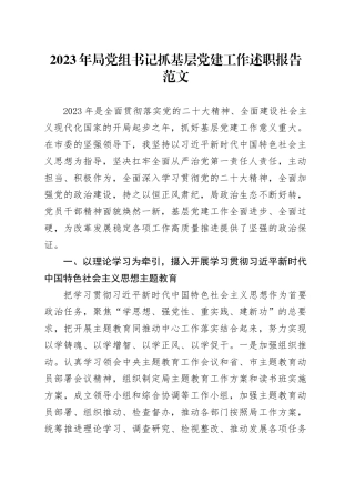 2023年局党组书记抓基层党建工作述职报告汇报总结20231229