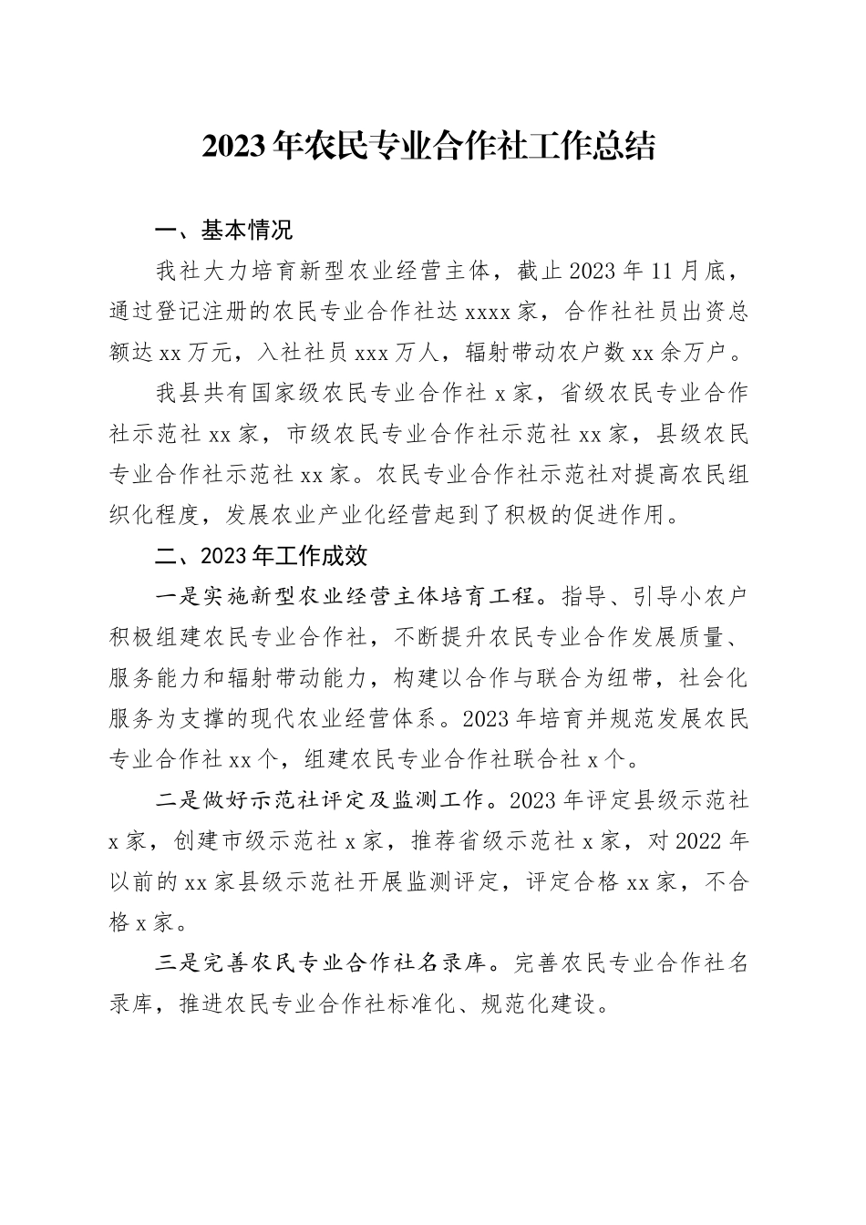 2023年农民专业合作社工作总结（20231128）_第1页