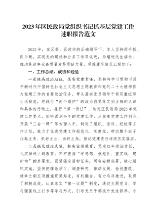 2023年区民政局x组织书记抓基层党建工作述职报告汇报总结