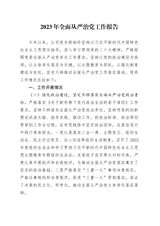 2023年全面从严治党工作报告