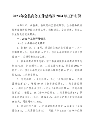2023年全县商务工作总结及2024年工作打算（20231225）