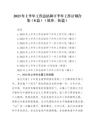 2023年上半年工作总结和下半年工作计划合集（8篇）（镇乡、街道）