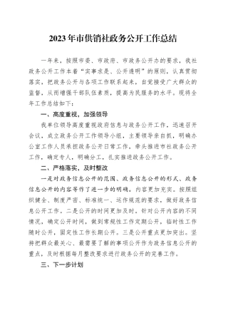 2023年市供销社政务公开工作总结（20231227）
