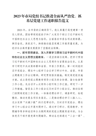 2023年市局书记推进全面从严治党党建工作述职报告汇报总结20231225