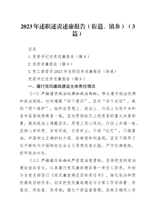 2023年述职述责述廉报告（街道、镇乡）（3篇）