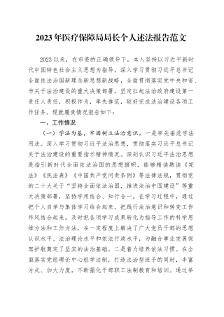 2023年医疗保障负责人个人述法报告局长汇报总结1127