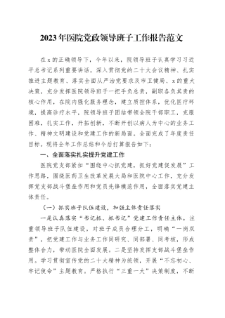 2023年医院领导班子工作报告党建业务述职总结汇报