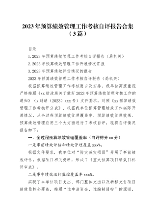 2023年预算绩效管理工作考核自评报告合集（3篇）
