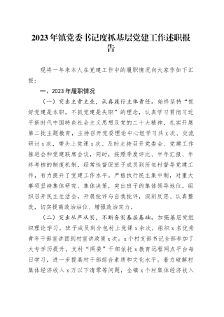 2023年镇党委书记度抓基层党建工作述职报告
