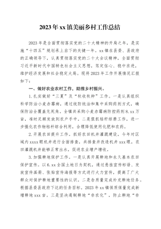 2023年镇美丽乡村工作总结（20231226）