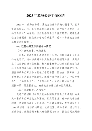 2023年政务公开工作总结（20240105）
