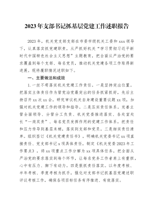 2023年支部书记抓基层党建工作述职报告