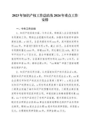 2023年知识产权工作总结及2024年重点工作安排（20231206）