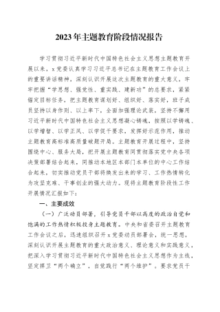 2023年主题教育阶段情况报告