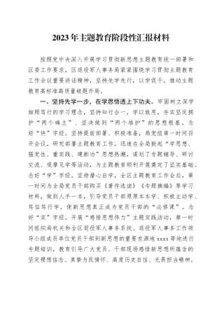 2023年主题教育阶段性汇报材料