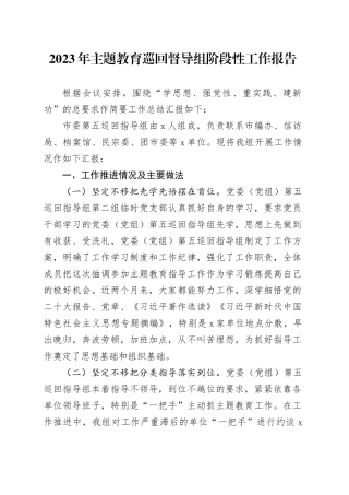 2023年主题教育巡回督导组阶段性工作报告