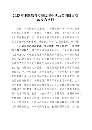 2023年主题教育专题民主生活会会前研讨交流发言材料