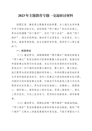 2023年主题教育专题一交流研讨材料