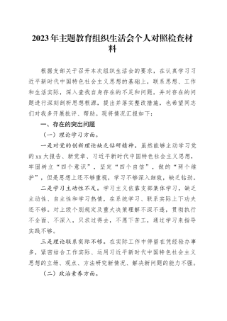 2023年主题教育组织生活会个人对照检查材料（六个方面）（2）