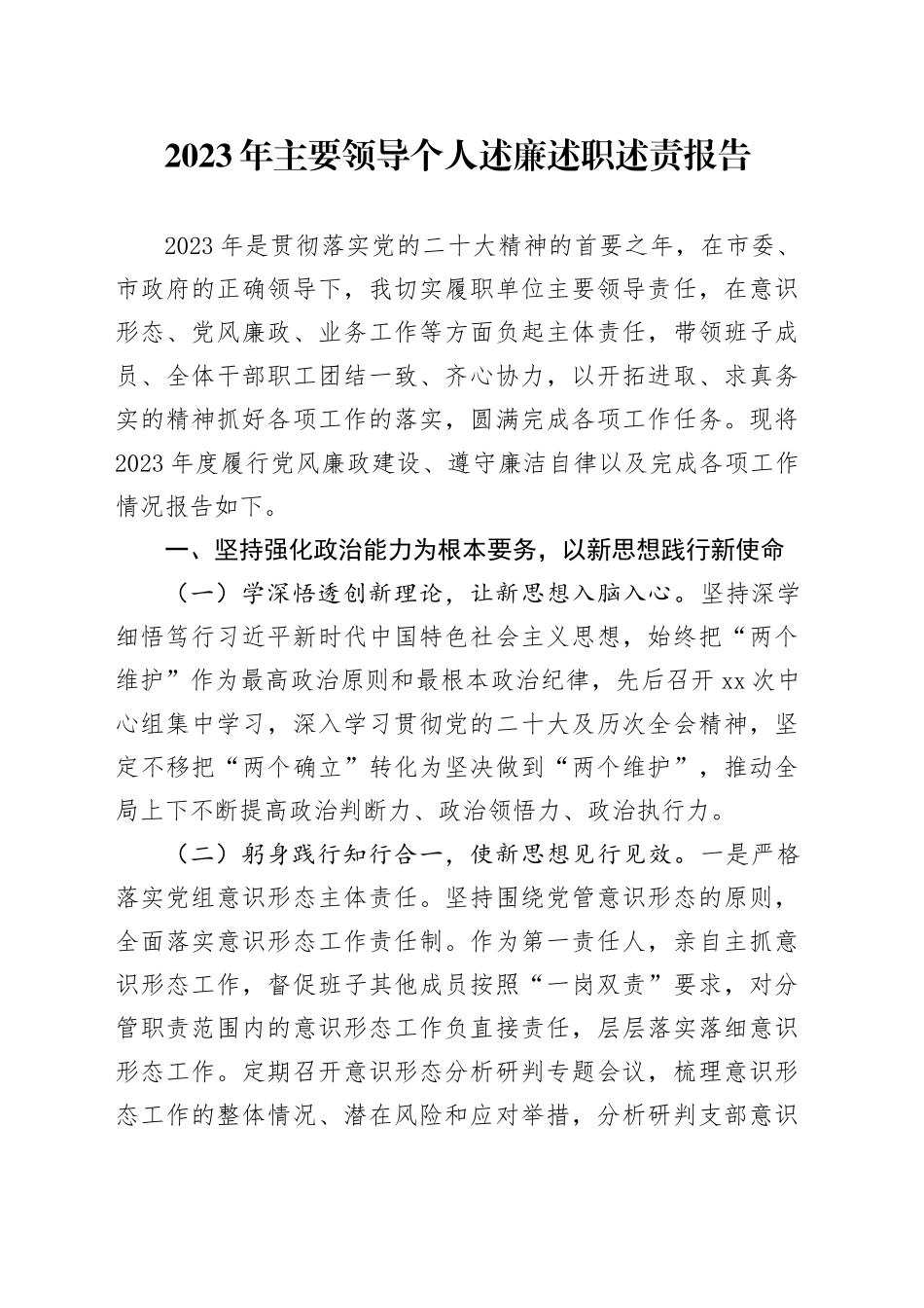 2023年主要领导个人述廉述职述责报告_第1页