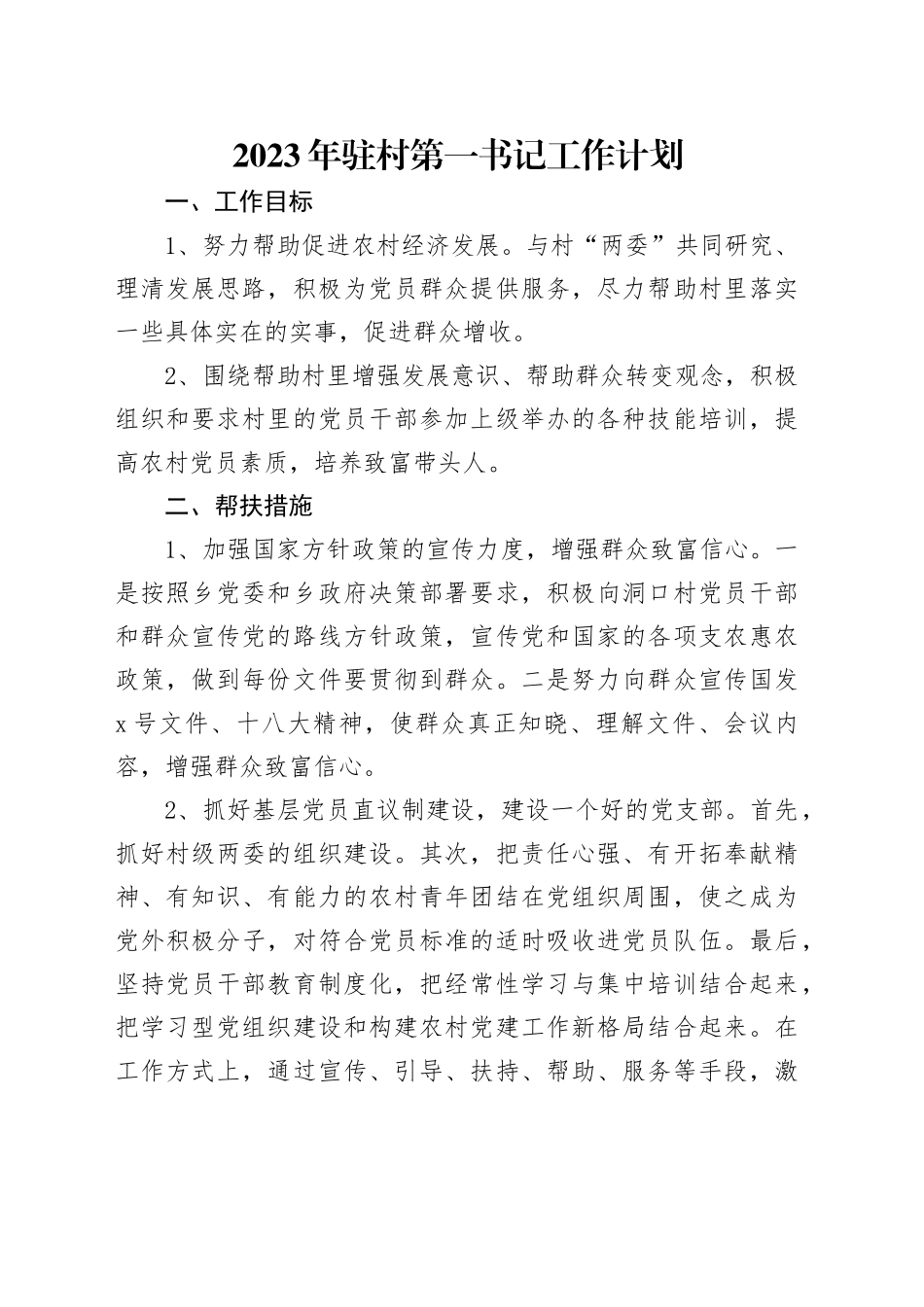 2023年驻村第一书记工作计划_第1页