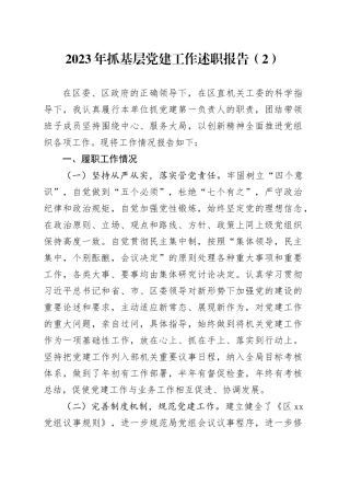 2023年抓基层党建工作述职报告（2）
