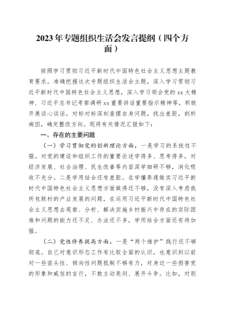 2023年专题组织生活会发言提纲（四个方面）