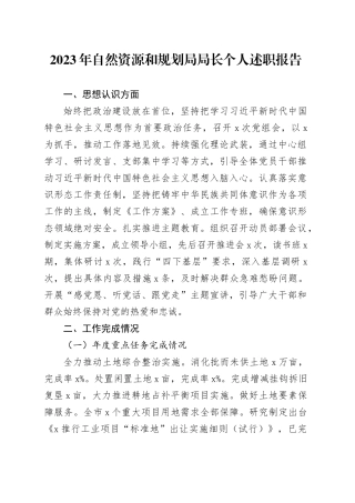 2023年自然资源和规划局局长个人述职报告