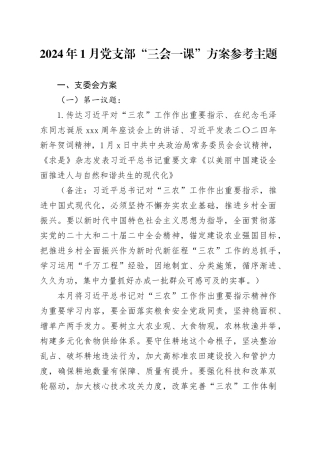 2024年1月党支部“三会一课”方案参考主题